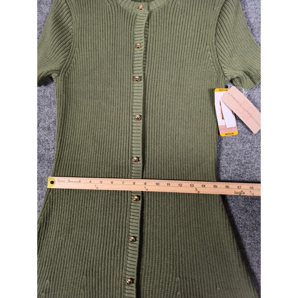 French Connection Olive Ribbed Button Front Short Sleeve Sweater‎ Dress Medium - Picture 5 of 9